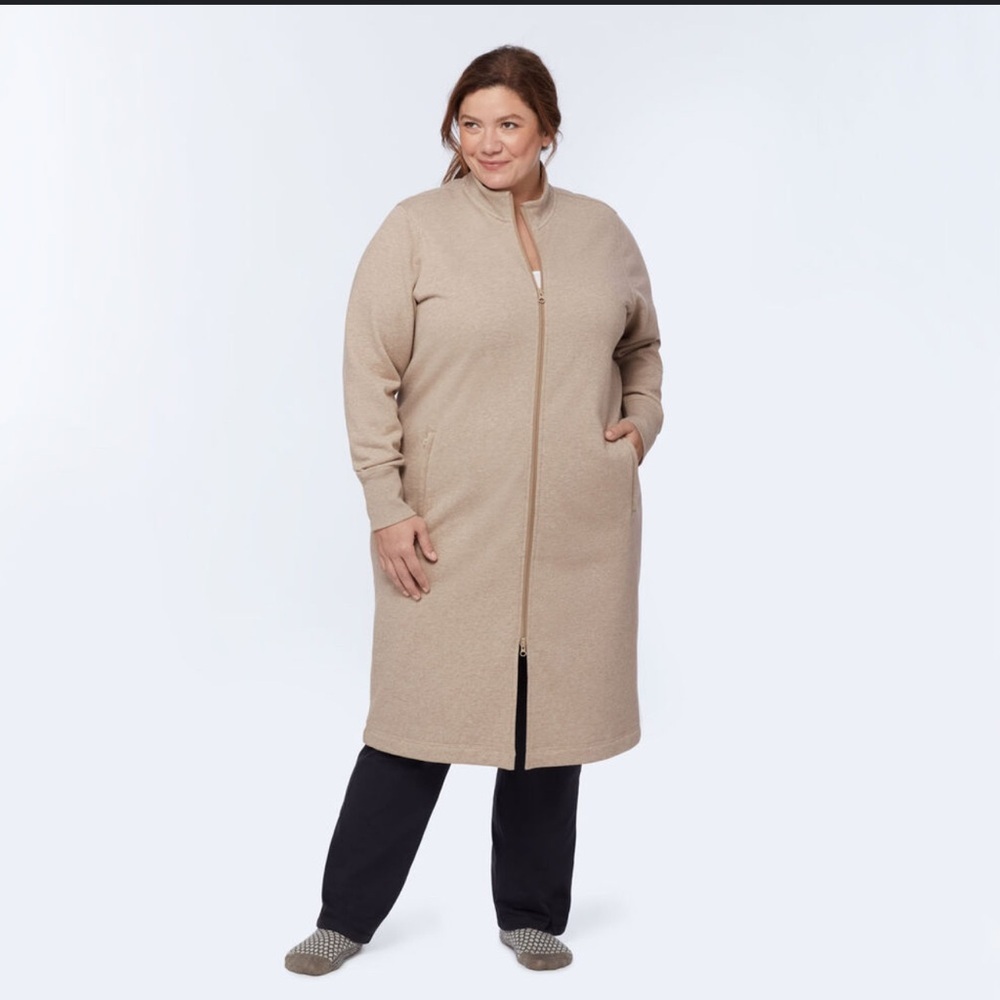 DULUTH Trading Co. Women's Souped-Up Fleece Zip Up Robe Beige Size XL Cozy Warm
